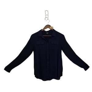 a.n.a A New Approach Navy Blue Rayon Button Down Long Sleeve Shirt Womens Small